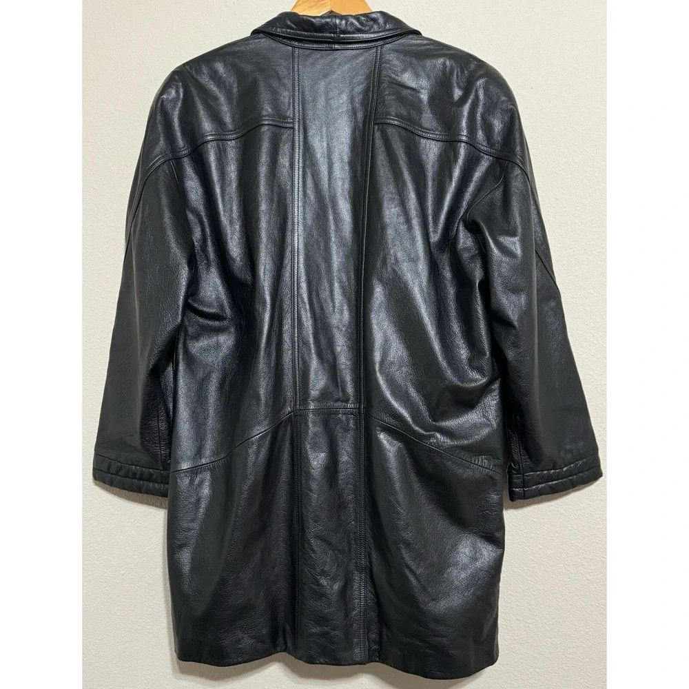 Vintage‎ Fitz-Wright Womens Leather Coat Large Black Mid-Length Heavy EUC